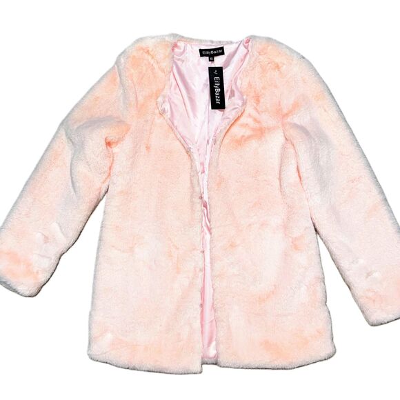 NWT XS Eilly Bazar‎ Baby Pink Fuzzy Furry Vegan Y2k Jacket Coat Open Front - Picture 1 of 5